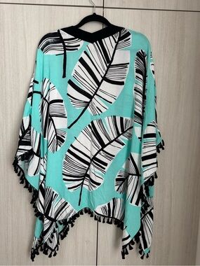Trina Turk Black and Turquoise Abstract Print Top Beach Cover